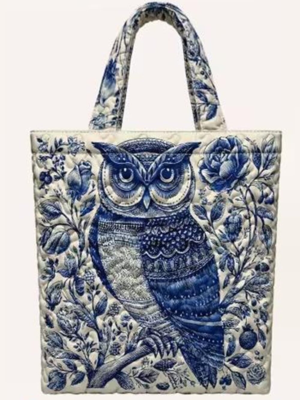 QUILTED BLUE OWL TOTE